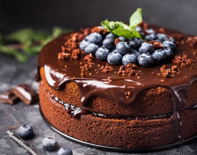Cake with Fallen Center Filled with Blueberries