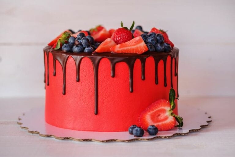 Cake Covered in Fruit and Chocolate