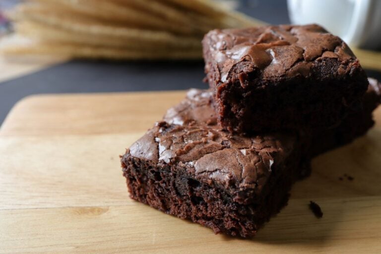 Homemade Dark Chocolate Brownies on a Cutting Board