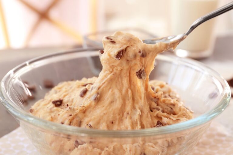 A Bowl of Sticky Chocolate Chip Cookie Dough