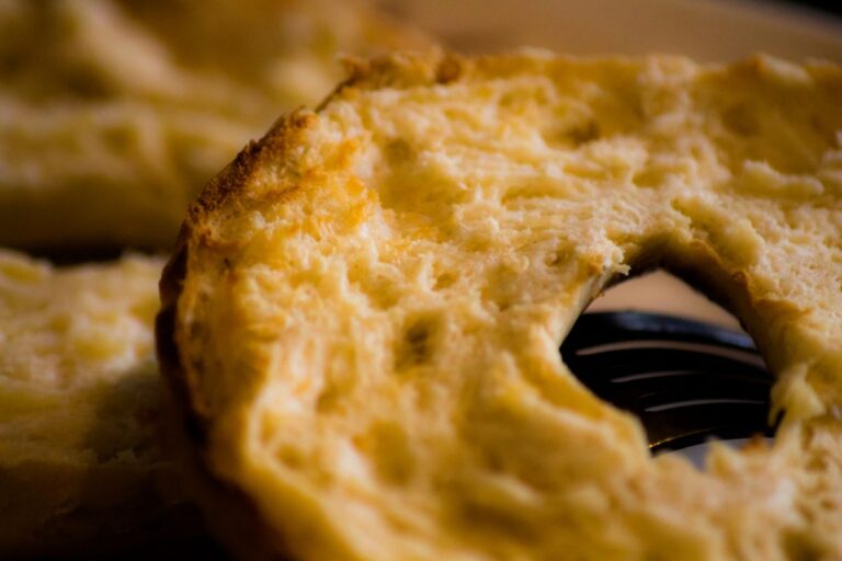 A Toasted Bagel Split in Half Close Up