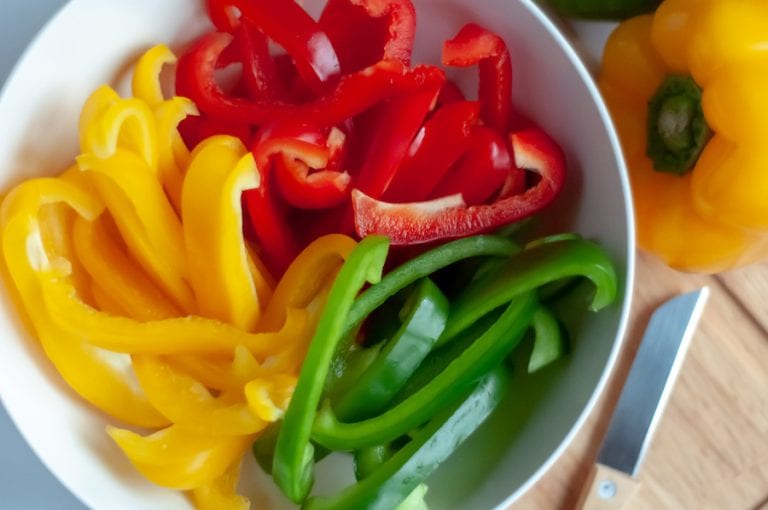 Bowl of Sliced Bell Peppers