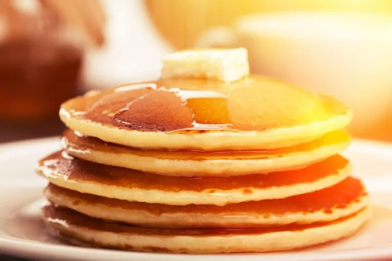 Pancakes with butter and syrup