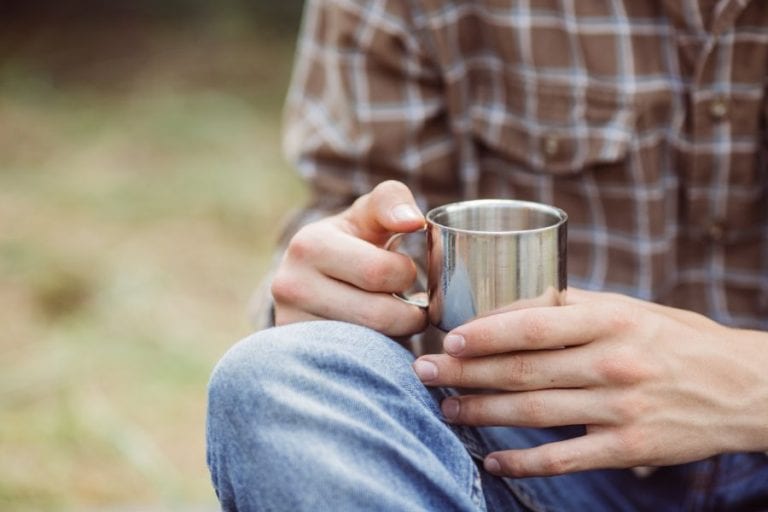 Making tea while camping