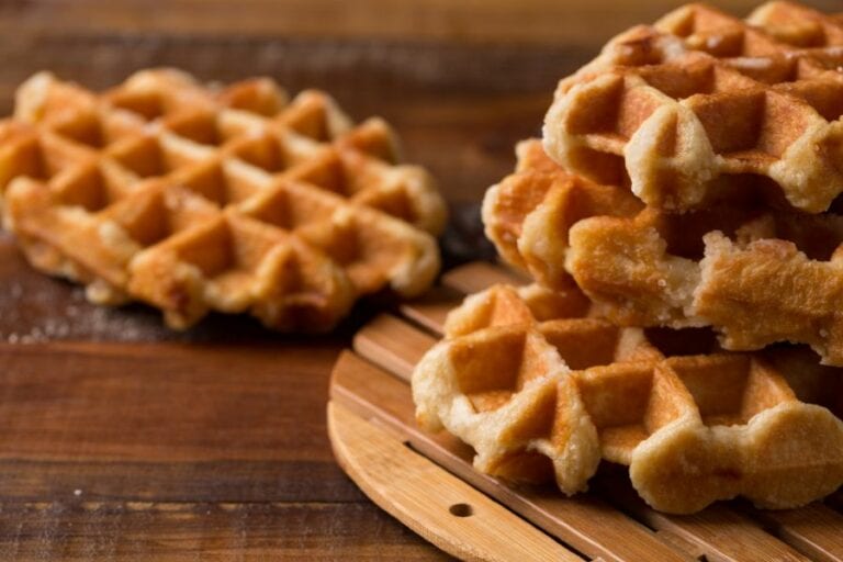 Honey Waffles on a Wooden Plate