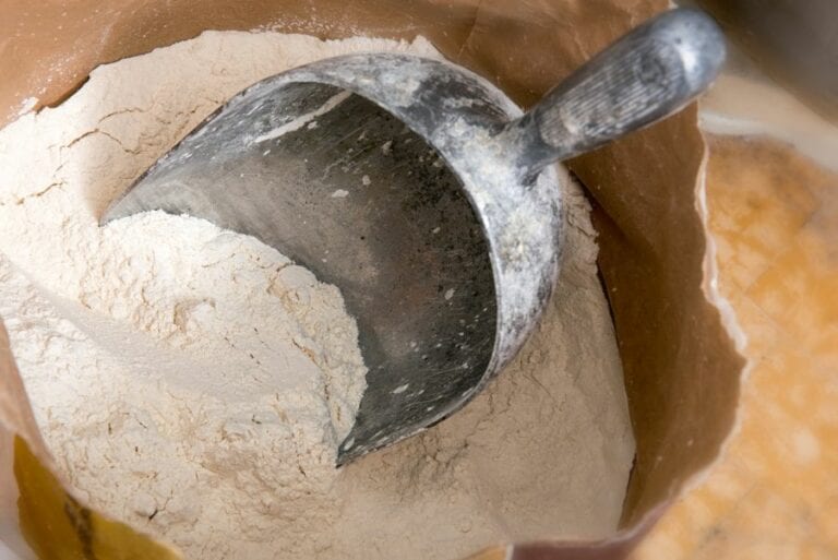 Large Metal Scoop in Bag of White Flour
