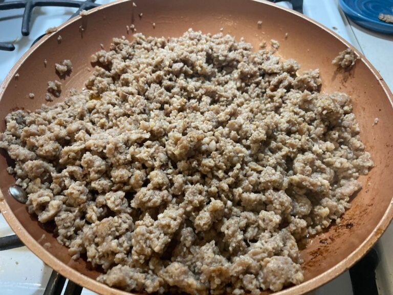 A Skillet with Ground Breakfast Sausage