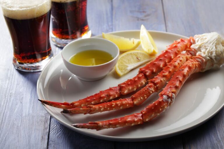 Red King Crab Legs Served With Beer