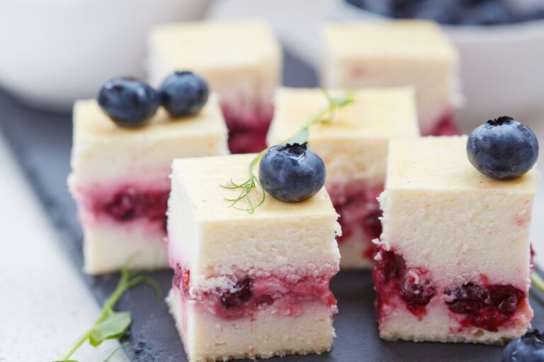 Mini Cheesecake Bites Topped with Blueberries