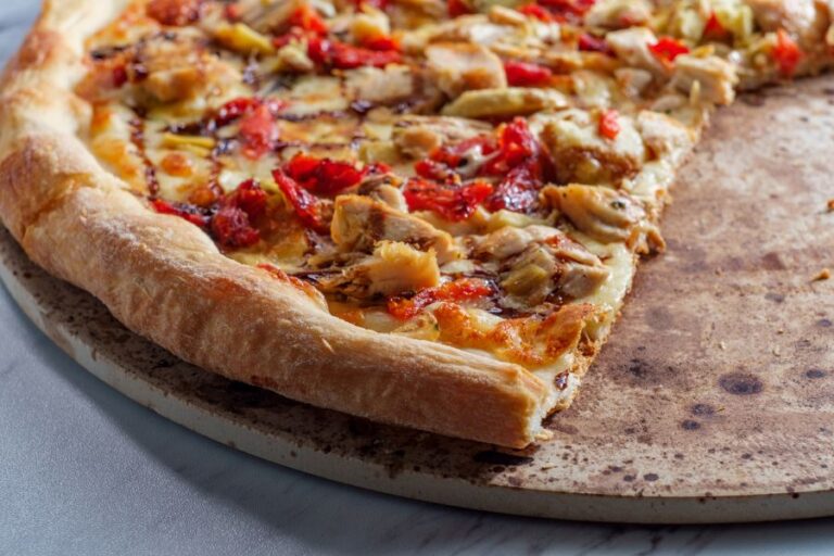 New York Style Balsamic Chicken Pizza on a Pizza Stone