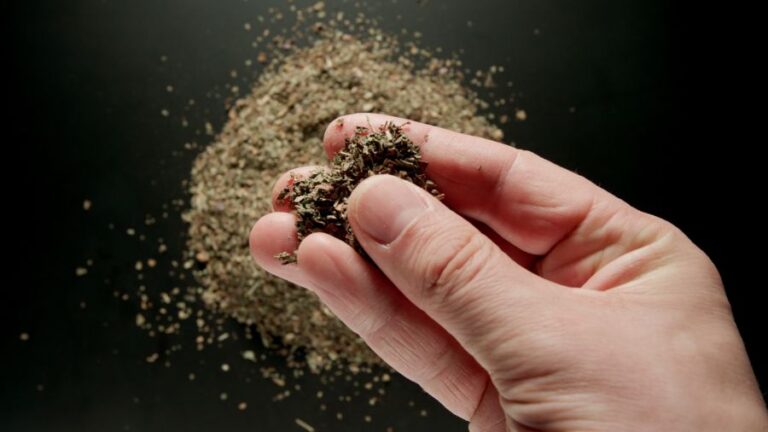 Taking a Pinch of Dried Basil From a Pile