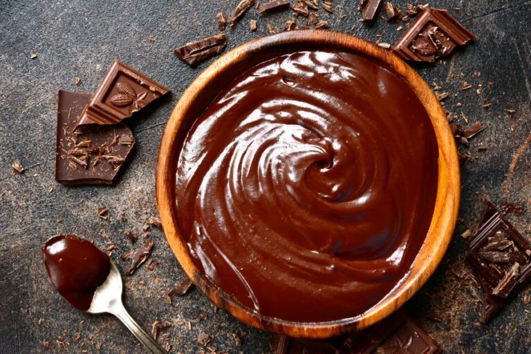 Chocolate Ganache in a Wooden Bowl