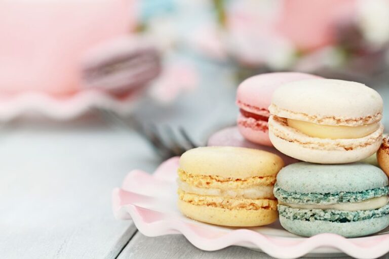 Saucer of Fresh Pastel-Colored Macarons
