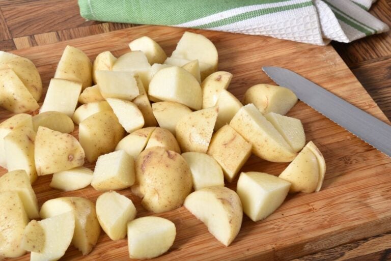 Dicing Potatoes on a Cutting Board