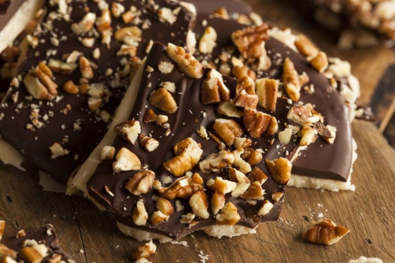 Homemade Chocolate English Toffee Topped With Cut Nuts