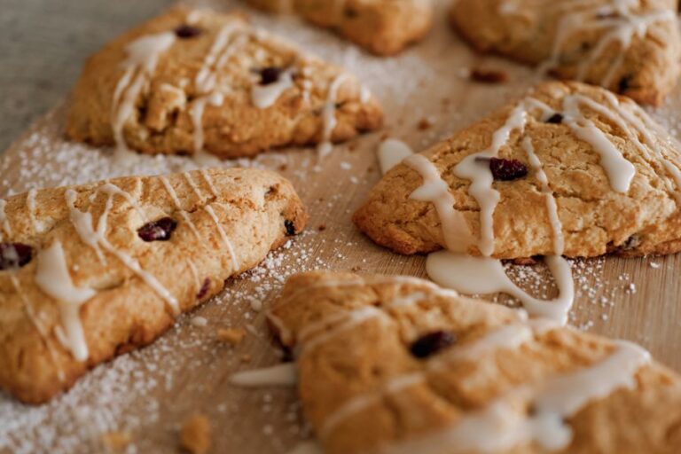 Freshly Made Orange Cranberry Scones With a White Glaze