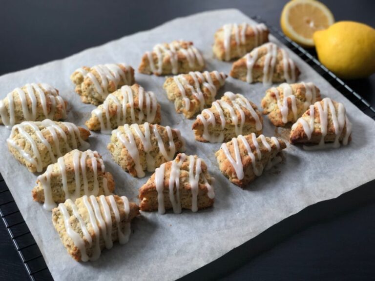 Fresh Baked Lemon Poppyseed Scones on Parchment Paper