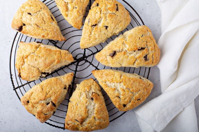 Homemade Chocolate Chunk Scones on a Cooling Rack