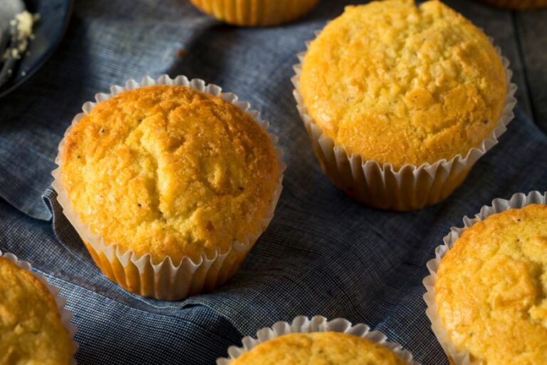 Homemade Cornbread Muffins on a Blue Cloth