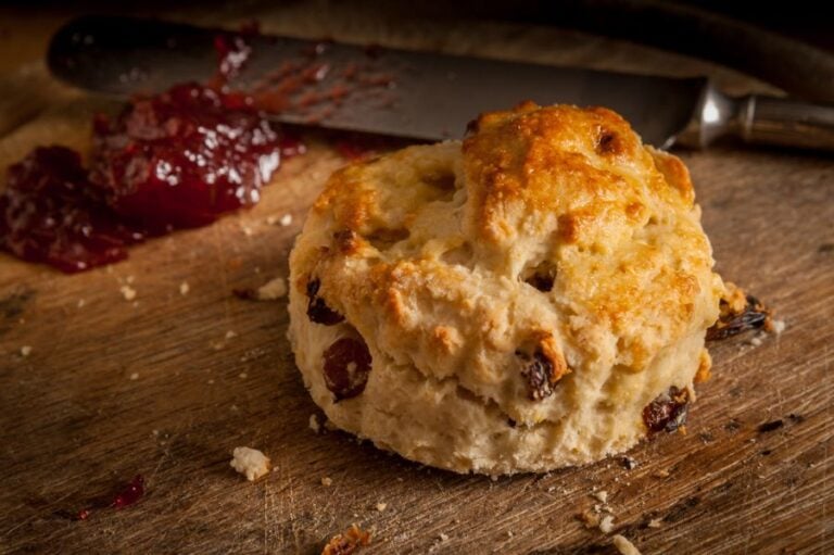 Homemade Round Scone With Strawberry Jam