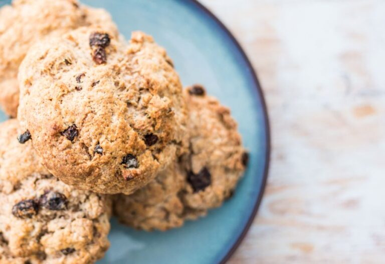 Raisin and Cinnamon Scones on a Blue Plate