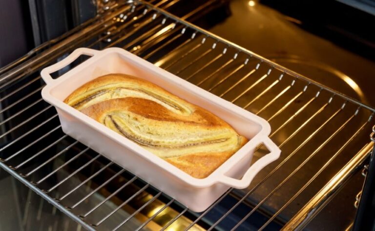 Closeup of Banana Bread on the Rack in the Oven