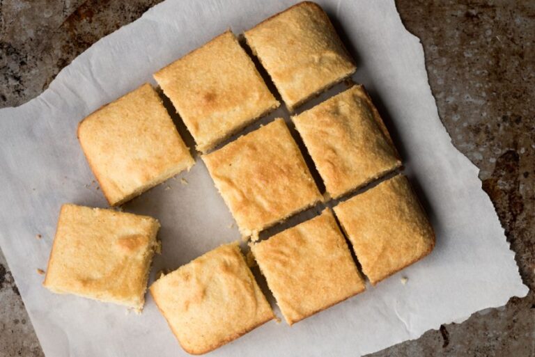 Cut Cornbread on Parchment Paper