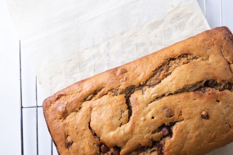 Banana Bread With Chocolate Chips Cooling on a Rack