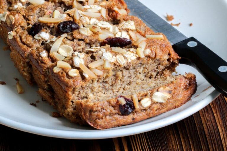 Flourless Banana Bread With Oatmeal, Almonds, and Raisins