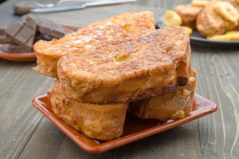Closeup of Homemade French Toast on an Orange Plate