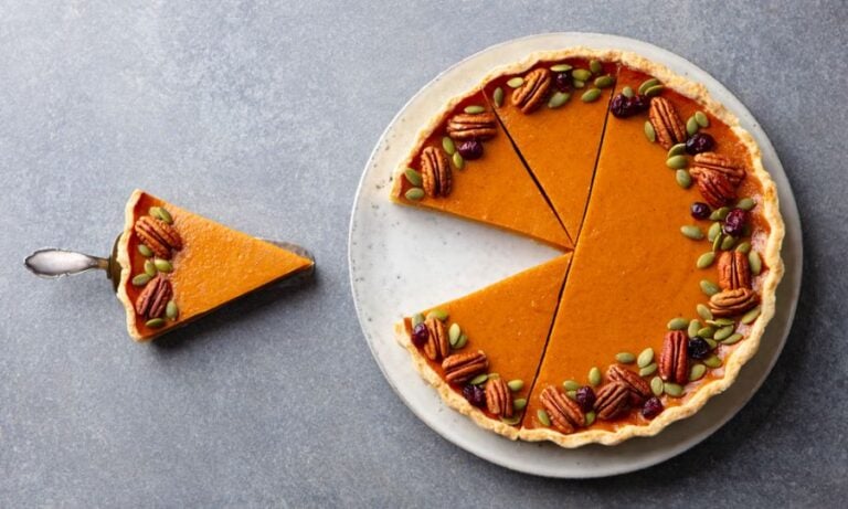Beautiful Pumpkin Pie Decorated With Nuts