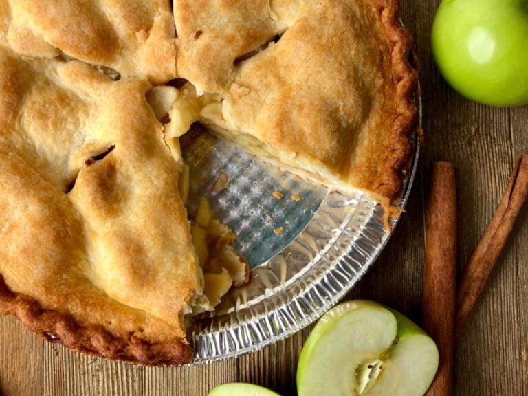 Closeup of a Cut Apple Pie in a Pie Tin