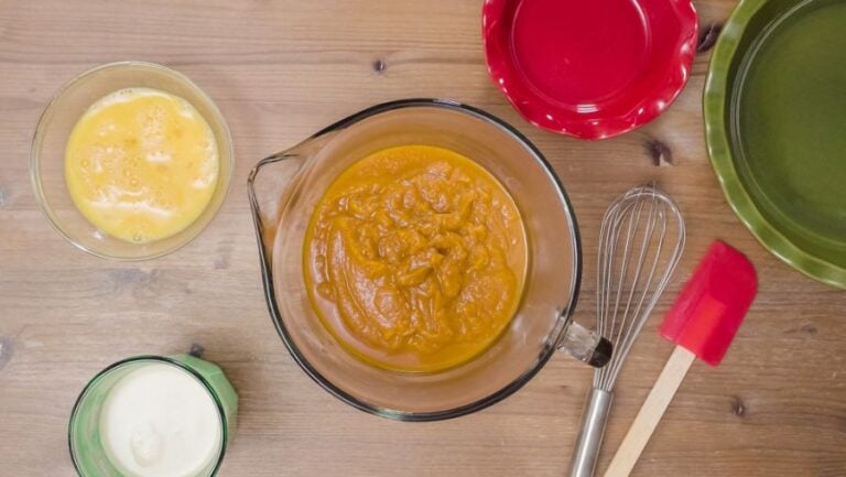 Pumpkin Pie Filling Surrounded by Ingredients