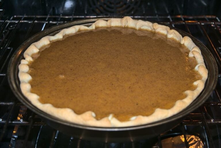 Raw Pumpkin Pie in the Oven