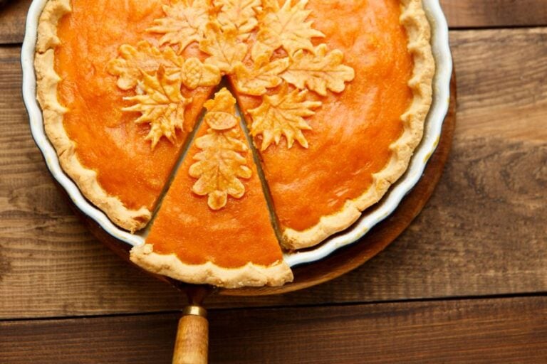 Traditional Pumpkin Pie With Leaf Cutouts