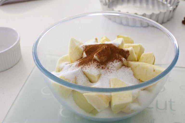Apple Pie Filling Ready to Be Mixed in a Bowl