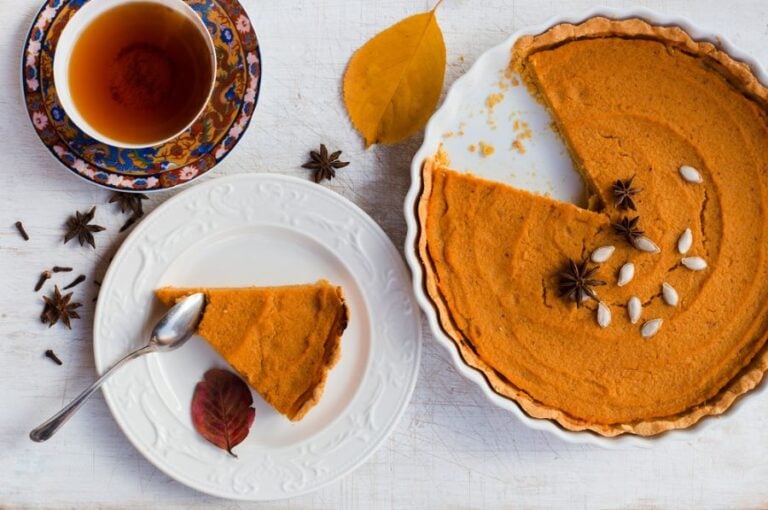 Gluten Free Pumpkin Pie Served With Tea