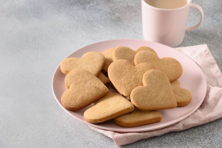 Heart Shaped Shortbread Cookies on a Pink Plate