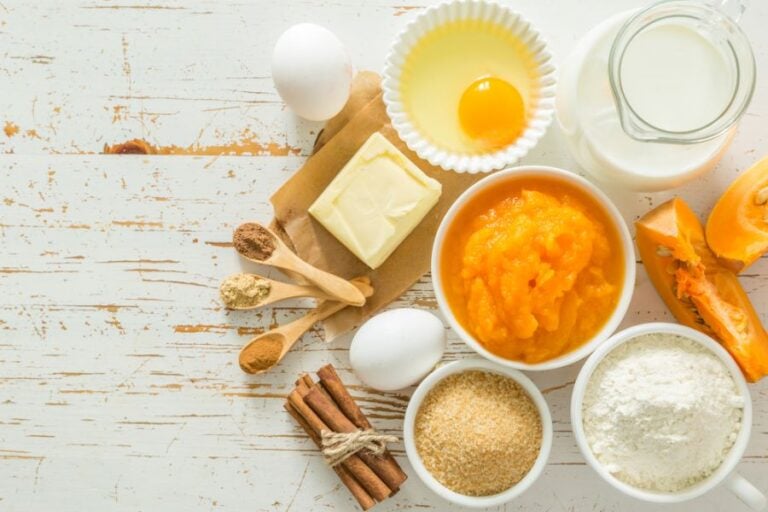 Pumpkin Pie Ingredients on a Wooden Table