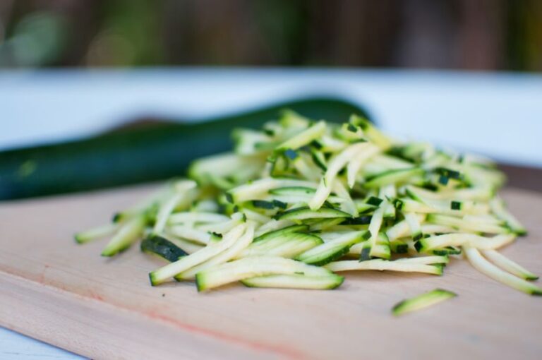 Shredded Zucchini on a Cutting Board