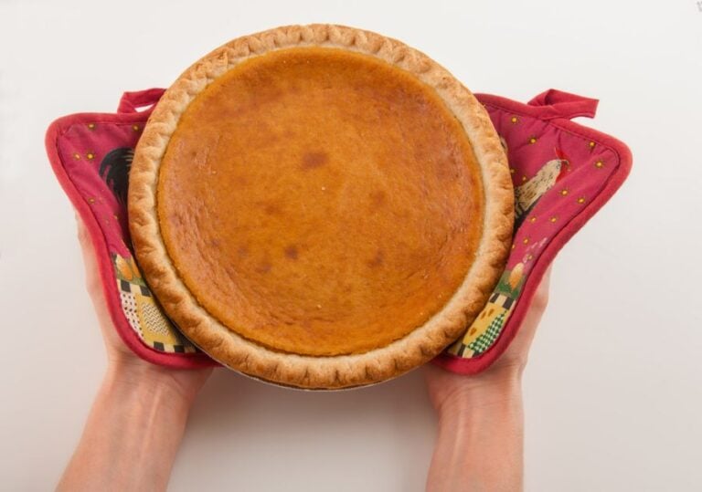 Woman Holding Pumpkin Pie Fresh Out of the Oven