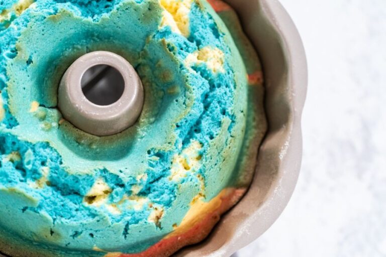 Blue and White Bundt Cake Fresh Out of the Oven