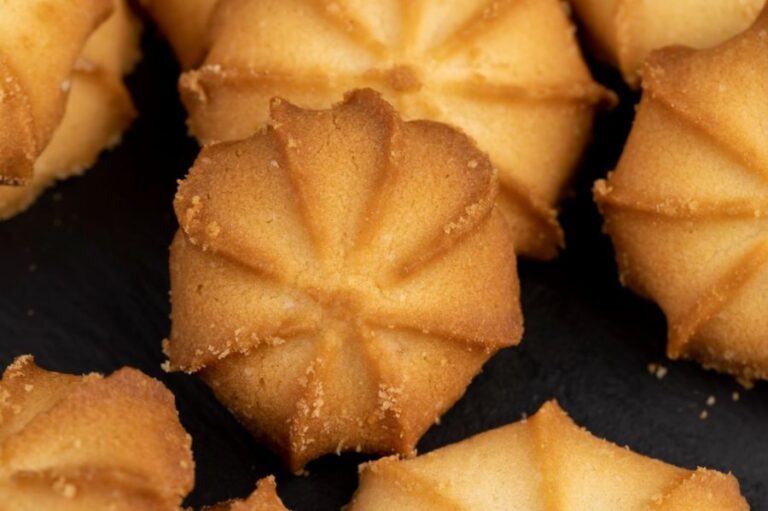 Closeup of Thin and Crispy Shortbread Cookies on a Table