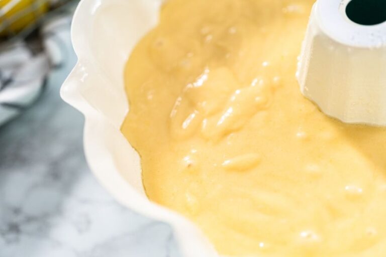 Lemon Pound Cake Batter in a Bundt Cake Pan Ready for the Oven