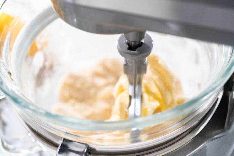 Mixing the Ingredients of Lemon Pound Cake in a Mixer