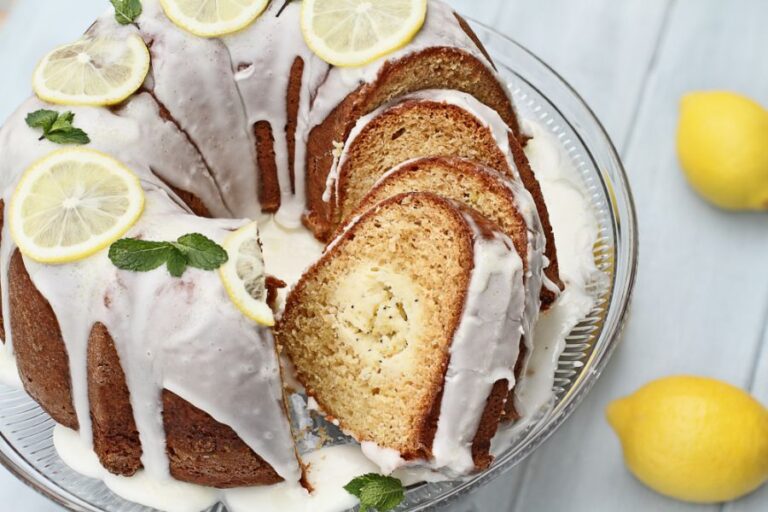 Sliced Lemon Bundt Cake With a Cream Cheese Filling