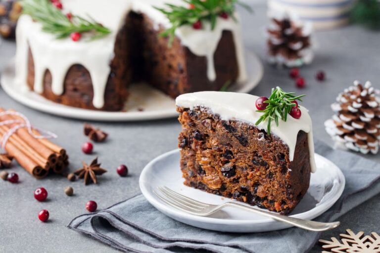 Fruit Cake with a Glaze and Decorations