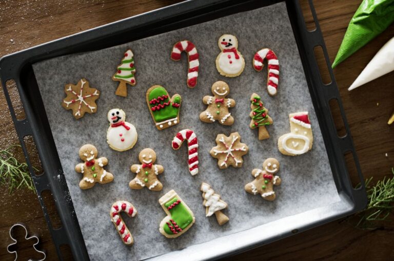 Decorated Christmas Cookies on a Cookie Sheet