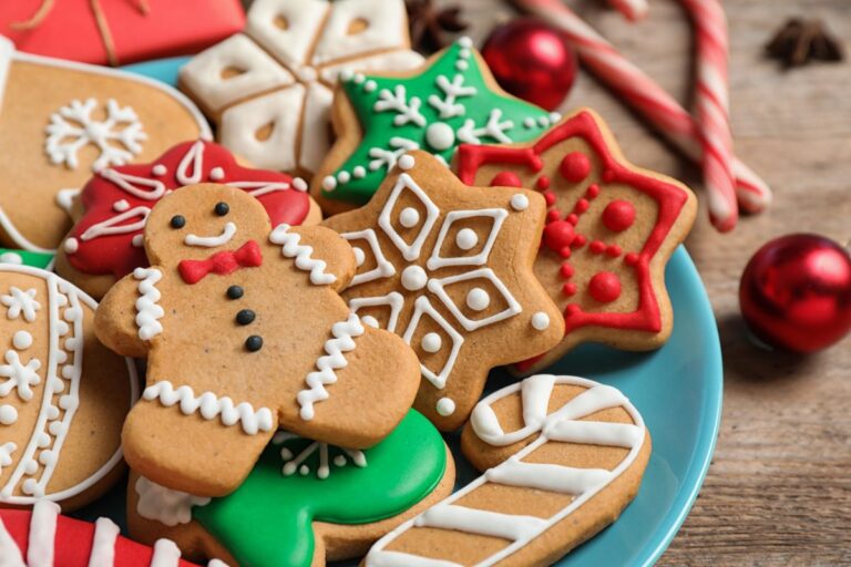 Decorated Cookies on a Blue Plate