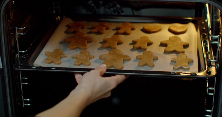 Gingerbread Cookies on a Sheet Pan in the Oven